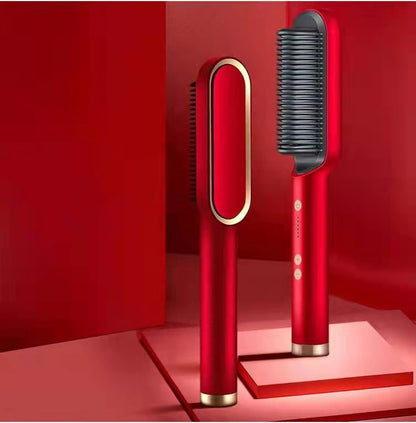 2-in-1 Hair Straightener & Curling Hot Comb – Negative Ion Brush
