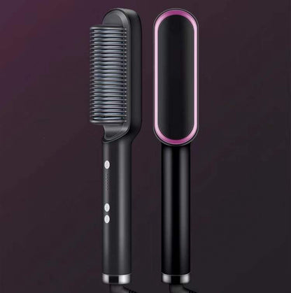 2-in-1 Hair Straightener & Curling Hot Comb – Negative Ion Brush