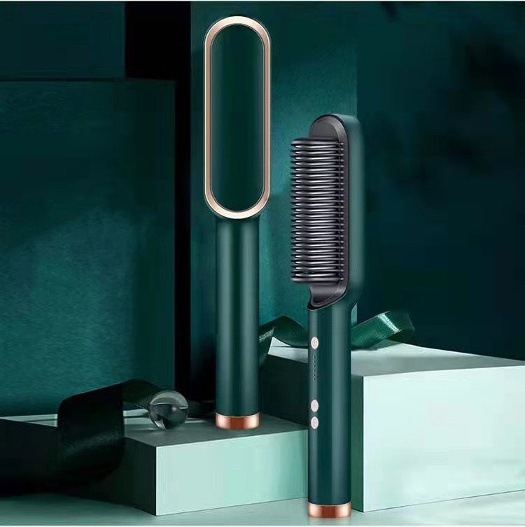 2-in-1 Hair Straightener & Curling Hot Comb – Negative Ion Brush