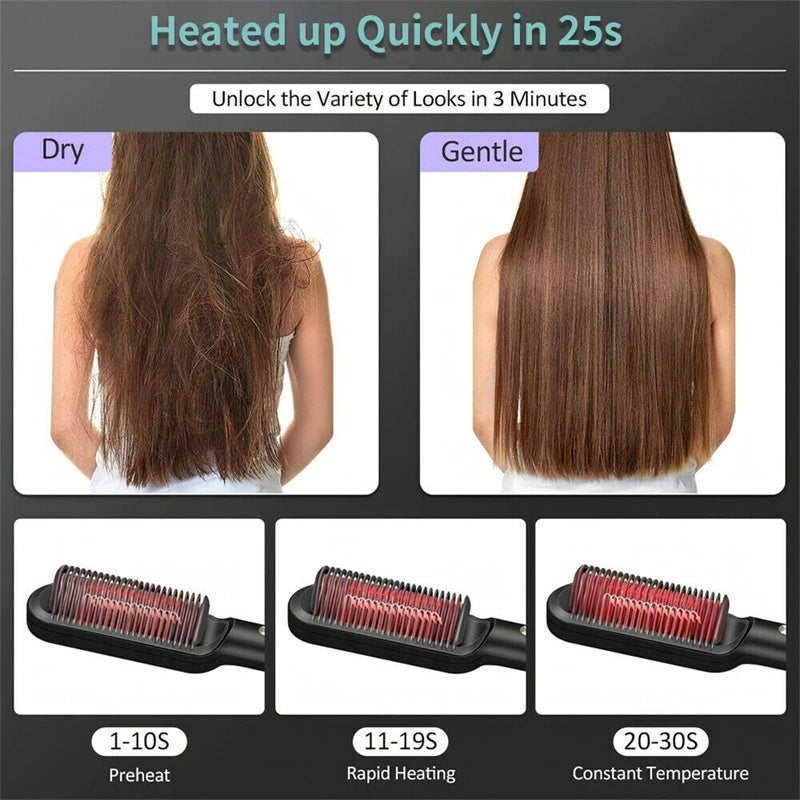 2-in-1 Hair Straightener & Curling Hot Comb – Negative Ion Brush