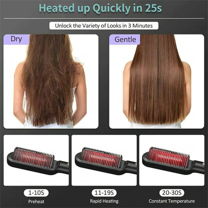2-in-1 Hair Straightener & Curling Hot Comb – Negative Ion Brush