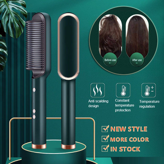 2-in-1 Hair Straightener & Curling Hot Comb – Negative Ion Brush