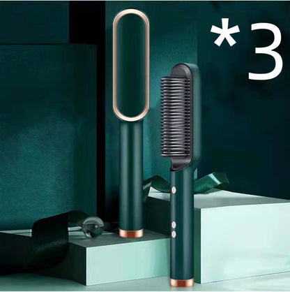 2-in-1 Hair Straightener & Curling Hot Comb – Negative Ion Brush