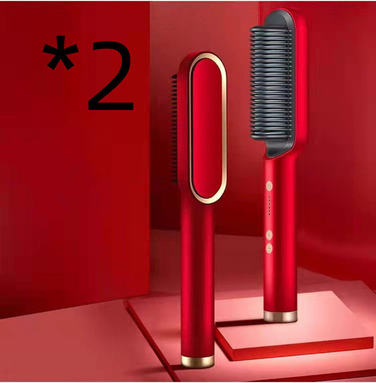 2-in-1 Hair Straightener & Curling Hot Comb – Negative Ion Brush