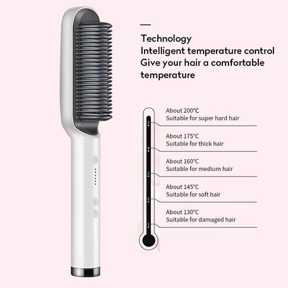 2-in-1 Hair Straightener & Curling Hot Comb – Negative Ion Brush
