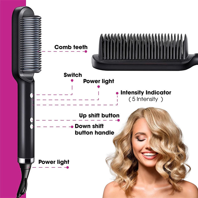 2-in-1 Hair Straightener & Curling Hot Comb – Negative Ion Brush