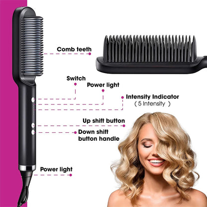 2-in-1 Hair Straightener & Curling Hot Comb – Negative Ion Brush