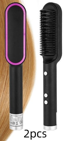2-in-1 Hair Straightener & Curling Hot Comb – Negative Ion Brush